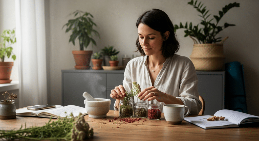 Nő gyógynövényeket készít otthon — meddőség kezelése természetes támogatással