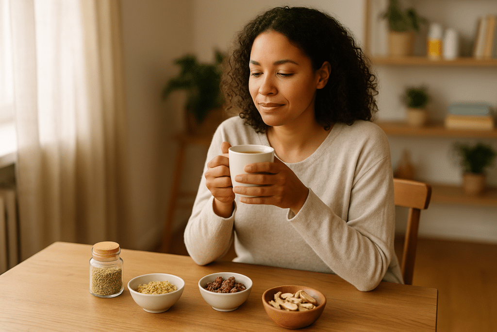 Nő természetes gyógynövényekkel támogatja a hormonális meddőség kezelését.