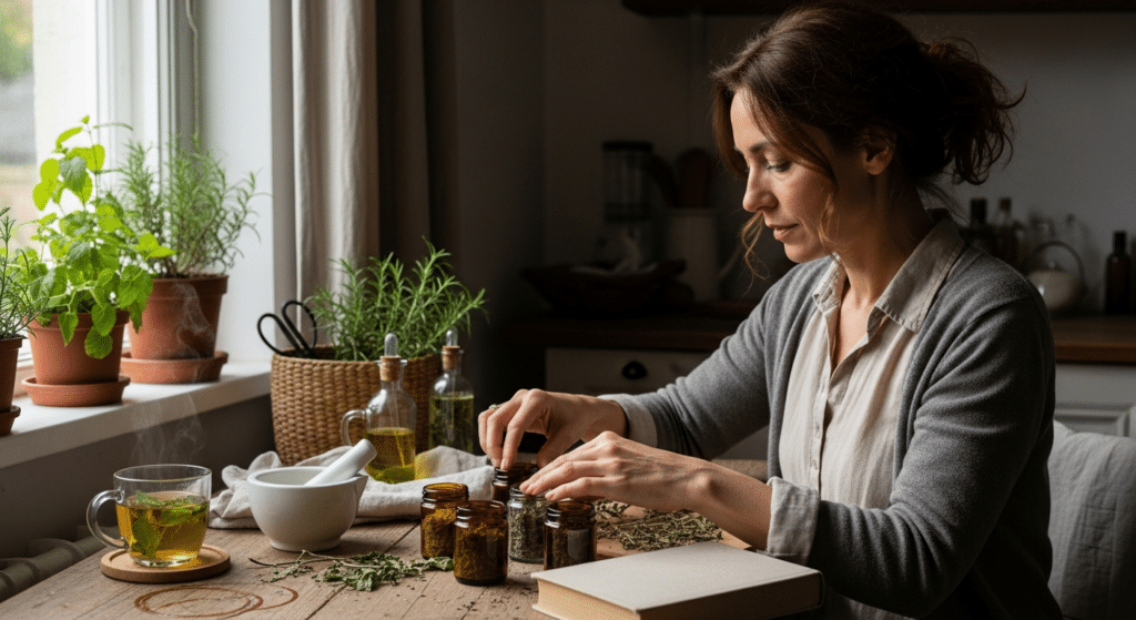 természetgyógyászati könyv kritikák — édesanya rendezi a gyógynövényes üvegeket